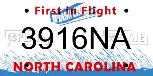 3916NA North Carolina License Plate