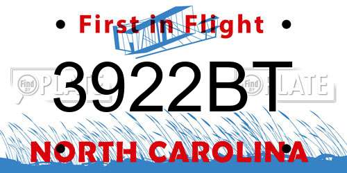 3922BT North Carolina License Plate