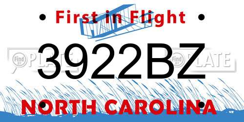 3922BZ North Carolina License Plate