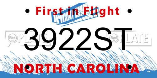 3922ST North Carolina License Plate