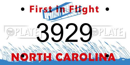 3929 North Carolina License Plate