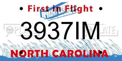 3937IM North Carolina License Plate