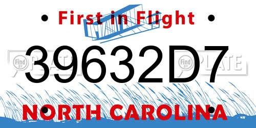 39632D7 North Carolina License Plate