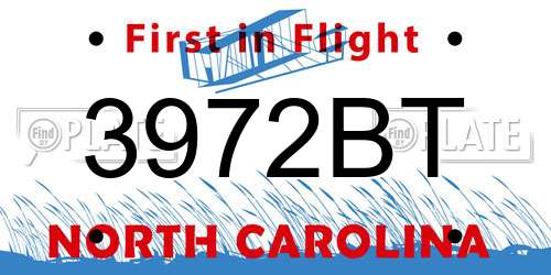 3972BT North Carolina License Plate