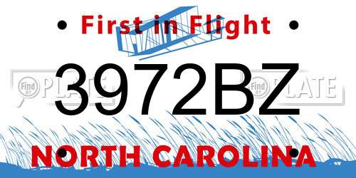 3972BZ North Carolina License Plate