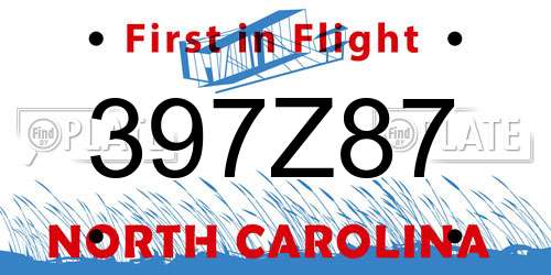 397Z87 North Carolina License Plate
