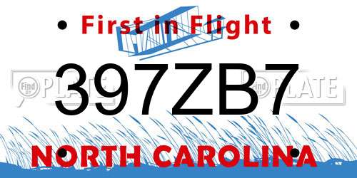 397ZB7 North Carolina License Plate