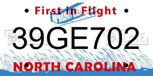 39GE702 North Carolina License Plate