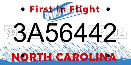 3A56442 North Carolina License Plate