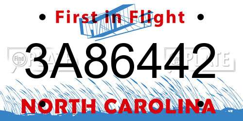 3A86442 North Carolina License Plate