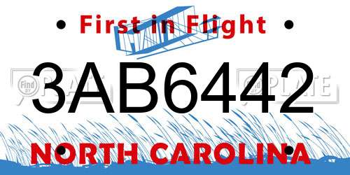3AB6442 North Carolina License Plate