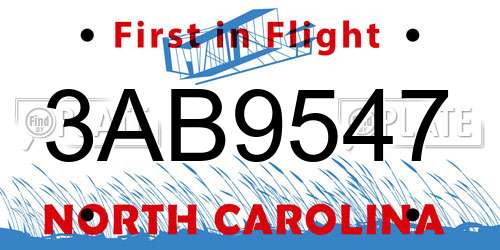 3AB9547 North Carolina License Plate