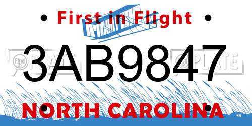 3AB9847 North Carolina License Plate