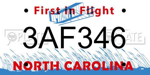 3AF346 North Carolina License Plate