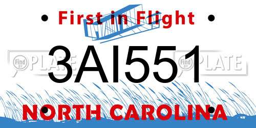 3AI551 North Carolina License Plate