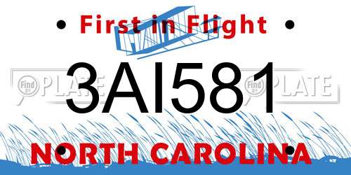 3AI581 North Carolina License Plate