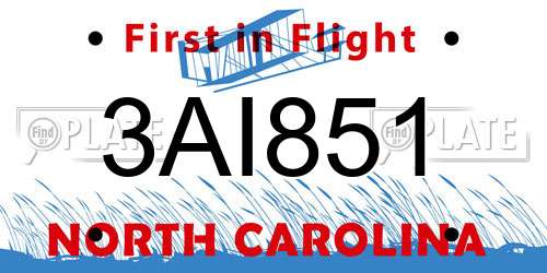 3AI851 North Carolina License Plate