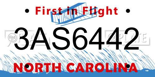 3AS6442 North Carolina License Plate