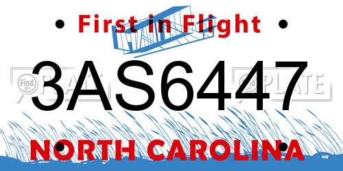 3AS6447 North Carolina License Plate