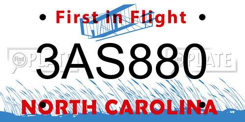 3AS880 North Carolina License Plate