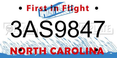 3AS9847 North Carolina License Plate