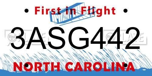 3ASG442 North Carolina License Plate