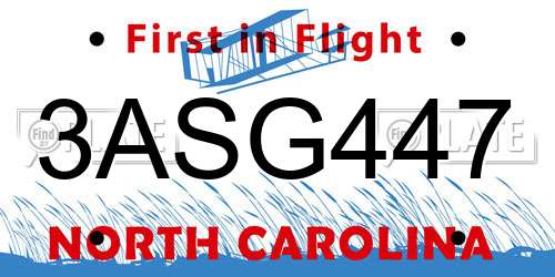 3ASG447 North Carolina License Plate