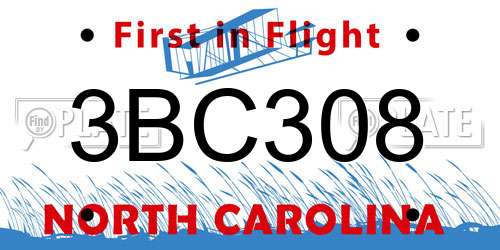 3BC308 North Carolina License Plate