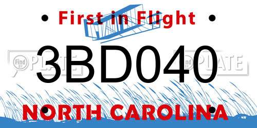3BD040 North Carolina License Plate
