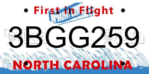 3BGG259 North Carolina License Plate