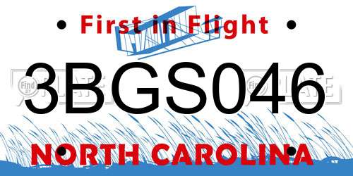 3BGS046 North Carolina License Plate