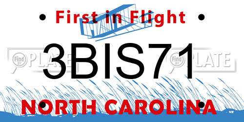 3BIS71 North Carolina License Plate