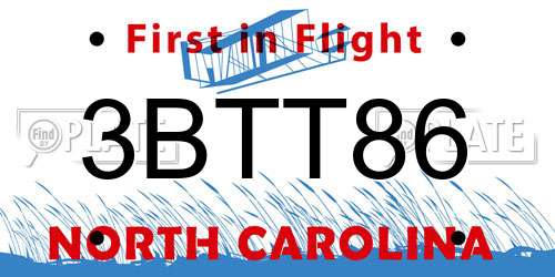 3BTT86 North Carolina License Plate