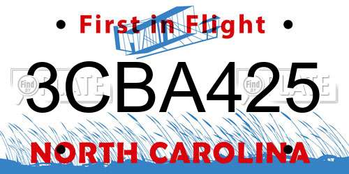 3CBA425 North Carolina License Plate