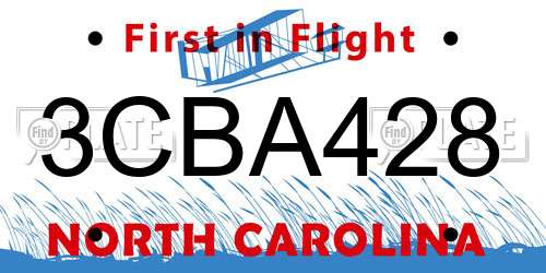 3CBA428 North Carolina License Plate