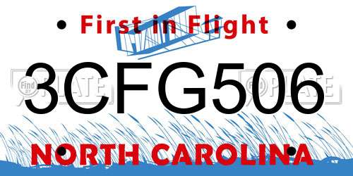 3CFG506 North Carolina License Plate