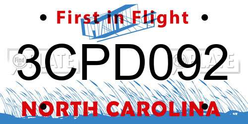 3CPD092 North Carolina License Plate