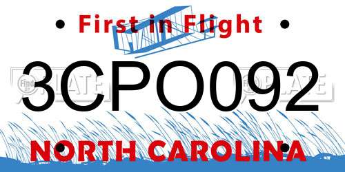 3CPO092 North Carolina License Plate