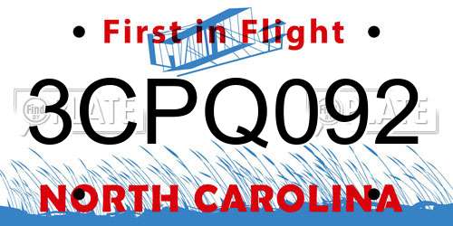 3CPQ092 North Carolina License Plate