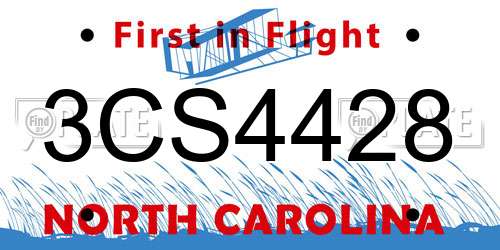 3CS4428 North Carolina License Plate