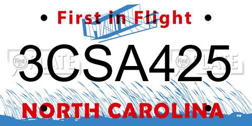 3CSA425 North Carolina License Plate