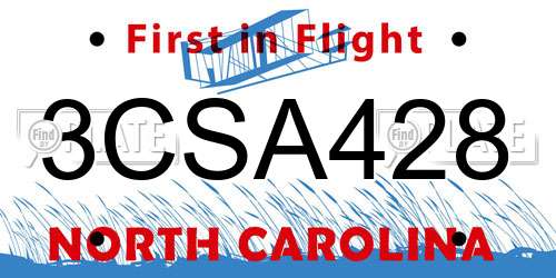 3CSA428 North Carolina License Plate