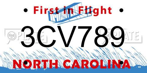 3CV789 North Carolina License Plate