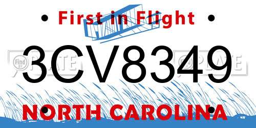 3CV8349 North Carolina License Plate