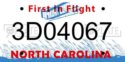 3D04067 North Carolina License Plate