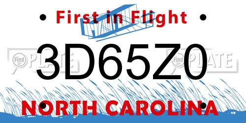3D65Z0 North Carolina License Plate