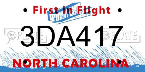 3DA417 North Carolina License Plate