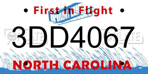 3DD4067 North Carolina License Plate