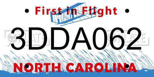3DDA062 North Carolina License Plate