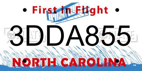 3DDA855 North Carolina License Plate